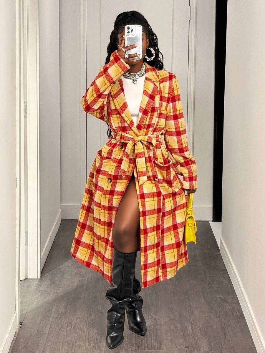 BamGleam Áo khoác len kẻ caro thời trang thu đông cho nữ - Nhiều màu - Xem 1