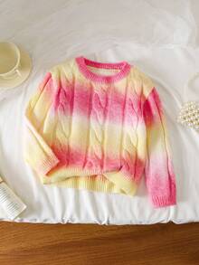 SHEIN Young Girls' Fashion Casual Chic Cute Minimalist Versatile Elegant Colorful Gradient Long Sleeve Knit Sweater, Soft & Comfortable, Suitable For Daily, Outdoor, Travel, Holiday, Home, Daycare, Autumn/Winter, Christmas, Back To School, Party Wear - Multicolor - View 2