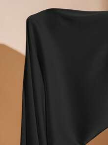 SHEIN BAE 大码女式无袖 V 领露背长款缎面连衣裙，适合度假、音乐节、生日、早午餐、婚礼宾客、优雅礼服派对礼服 - 黑色 - 查看 6