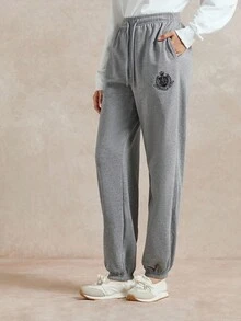 Briarwyn Women's Casual Solid Color Knit Sweatpants, Minimalist Printed Daily Wear,Women's Autumn Winter Pants - Dark Grey - View 5