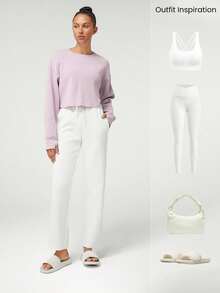 GLOWMODE Modal Silky Smooth Loose Crop Long Sleeve Sweatshirt With Thumbholes Daily Casual Fall - Mauve Purple - View 4