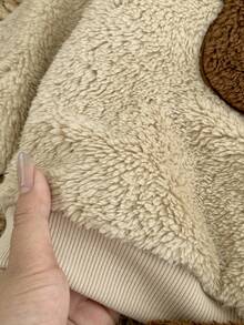 SHEIN LMoss Kids LMoss 女婴两件套针织蓬松圆领休闲卫衣和打底裤套装，泰迪熊造型，保暖舒适，摩卡色，冬季毛绒两件套，秋冬季节宝宝冬装，棕色套装，长袖上衣，舒适秋冬款式