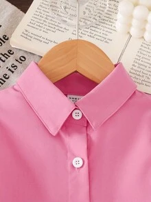 Cămașă casual cu mâneci bufante și nasturi în față, din dantelă, model patchwork, culoare solidă pentru fete tinere