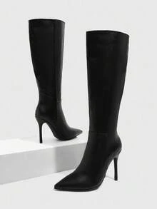 CUCCOO SZL Women's Pointed Toe Ruffle Thigh High Boots, Slim Stiletto Heels, Fashion Party And Date Outfit For Christmas