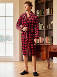 EverLounge Plaid Print Pocket Belted Long Sleeve Men's Robe, Winter, Christmas - Multicolor - View 3