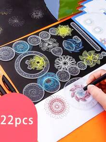 22 件绘图尺套装，释放您的创造潜力 - 透明魔法螺旋绘图模板 - 非常适合绘画和花卉尺子、返校绘画用品、儿童最佳返校礼物、万圣节和圣诞节礼物。 - 彩色 - 查看 4