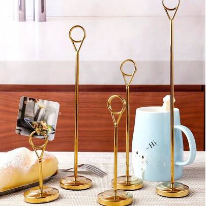 1pc Round Table Number Holder, Gold Stainless Steel Place Card Holder For Party Dining Table