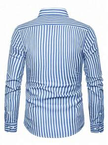Manfinity Homme Men's Vertical Stripe Long Sleeve Shirt, Fall, Old Money Style