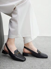 CUCCOO BIZCHIC 女式黑色粗跟优雅舒适百搭一脚蹬乐福鞋工作平底穆勒鞋 - 黑色 - 查看 5