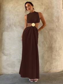 Aloruh Váy cưới dài gợi cảm phong cách tối giản cho mùa cưới đi làm - màu nâu - Xem 4