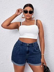 SHEIN SXY Plus Size Summer Casual Washed Denim Shorts