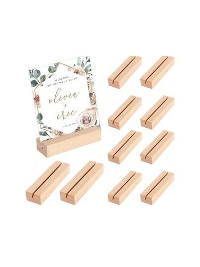 SHEIN 5 件/10 件斜角木质座位卡夹，图案设计，优质材料，手感舒适，2.5 毫米槽宽，适用于婚礼、菜单卡、照片夹、明信片夹