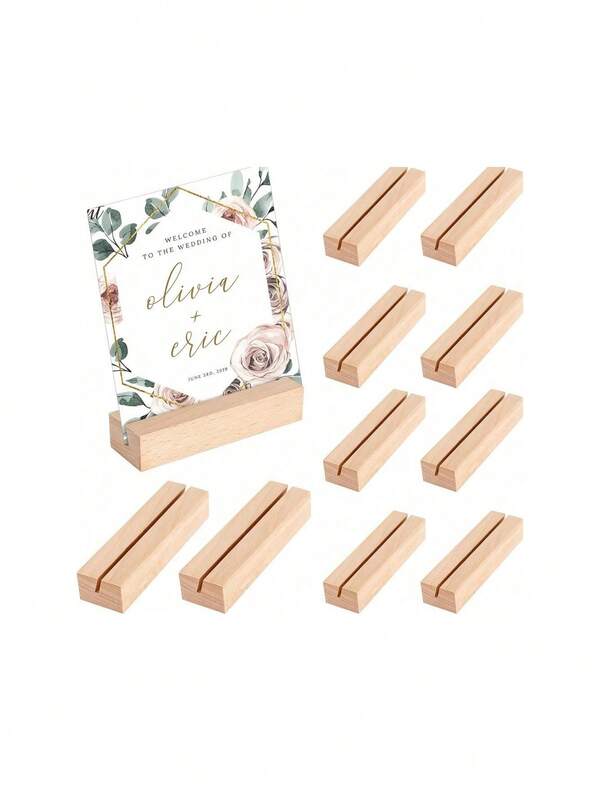 SHEIN 5 件/10 件斜角木质座位卡夹，图案设计，优质材料，手感舒适，2.5 毫米槽宽，适用于婚礼、菜单卡、照片夹、明信片夹