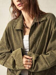 Bohemela Women's Turndown Collar Long Sleeve Pocket Jacket,Fall - Army Green - View 5