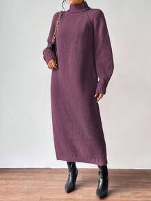 EMERY ROSE Solid Color Turtleneck Knit Dress, Casual For Autumn/Winter Fall Cloth For Women