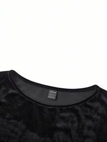 Ellevyn 女式圆领针织弹力长袖天鹅绒亮片装饰优雅日常休闲派对迷你连衣裙，秋冬 - 彩色 - 查看 7