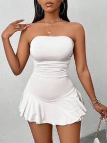 Zolique Ruffle Hem Strapless Jumpsuit - White - View 5