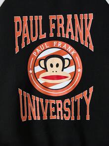 Paul Frank X SHEIN Tween Boy Retro Collegiate Letter & Cartoon Graphic Color Block Crew Neck Raglan Sleeve Sweatshirt And Sweatpants Set, Autumn/Winter - Black and White - View 5