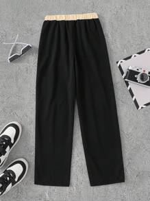 PAVTROS 青少年男孩字母印花松紧腰宽松休闲运动裤