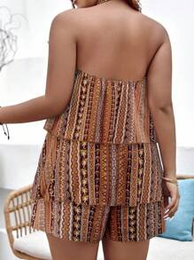 SHEIN Clasi 大码波西米亚风印花抹胸和短裤，适合夏季 - 彩色 - 查看 2