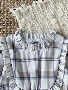 SHEIN Korean Style Plaid Print 2 In 1 Dress, Sweet Princess Baby Outfit, Spring/Autumn - Apricot - View 6