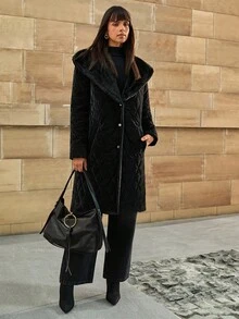 CLARA VERO Culoare uni, Culoare blană artificială, Glugă din blană artificială, Lungime medie, Palton de iarnă - Negru - Vizualizare 5