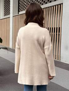 SHEIN LUNE Turtle Neck Top Old Money Long Sweater Knitted Sweater Turtle Neck Sweater - Apricot - View 2