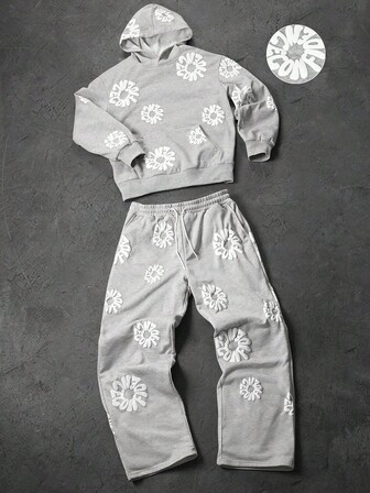 Manfinity Roughcore Men's Letter Print Hoodie And Sweatpants Set , Fall Clothes