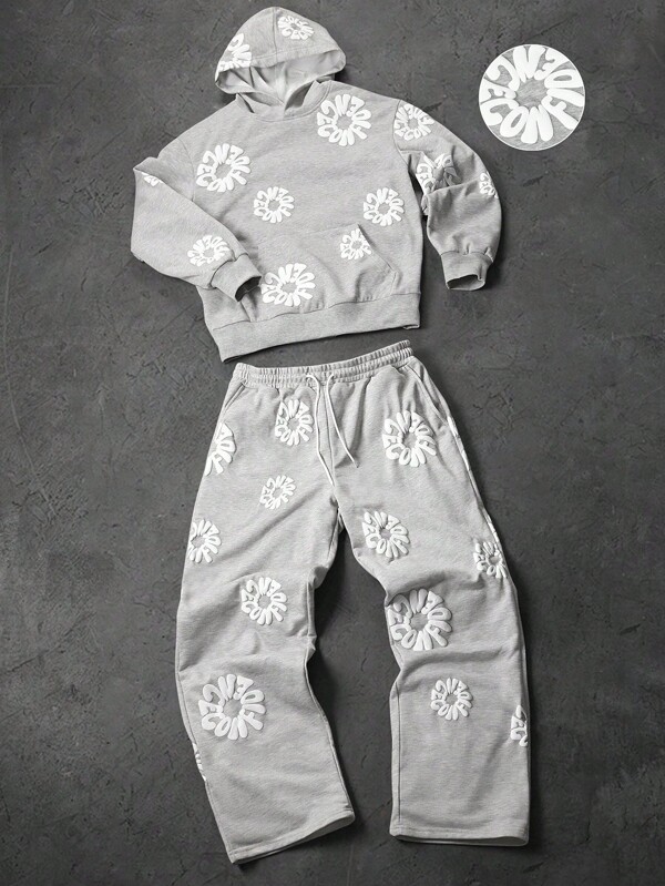 PAVTROS Men's Letter Print Hoodie And Sweatpants Set , Fall Clothes