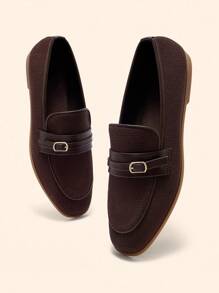 CUCCOO BASICS Women's Buckle Design Casual Flat Loafers For Christmas Spring Shoes - Coffee Brown - View 5