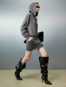 Airlisse 2件套：英式刺绣连帽衫和蕾丝拼布裙 - 深灰色 - 查看 1