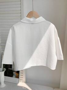 Comfortcana Women Solid Color  Woven Cropped Shirt - White - View 2