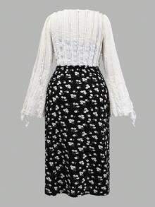 SHEIN EZwear 2pcs/Set Plus Size Casual Tie Decor Top And Camisole Dress - Multicolor - View 2