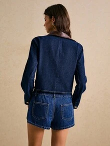 Poéselle 女士时尚休闲单排扣牛仔外套 牛仔女装 - 深色水洗藍 - 查看 3