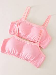 2pcs/Set Girls Cute Sweet Style Light Pink Crescent Lace Trim Bow Decor Padded Camisole Bras For Teen Tween Girl Winter Basics Fall - Multicolor - View 5