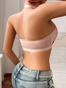 SHEIN 1pc Women's Comfortable Solid Color Strapless Wireless Bra Halter Neck Bra Bra For Small Chest - Apricot - View 4