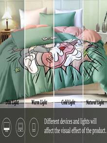 Tom and Jerry Artist x SHEIN Aranza Sanchez Lindo conjunto de ropa de cama impreso de gatos y ratones en caricatura, cómodo