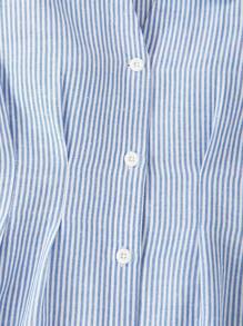 SHEIN Casuvi Kids 条纹纽扣前短袖休闲衬衫，灯笼袖，蝴蝶结褶饰腰部 A 字型修身款式，适合少女，夏季通勤和度假 蓝白条纹衬衫女孩蓝色条纹衬衫少女女孩夏季衬衫