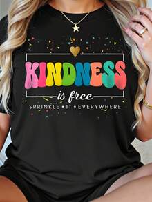 Áo thun cỡ lớn in hình Kindness Is Free - màu đen - Xem 3