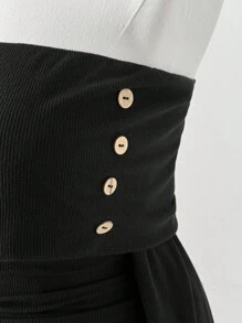 Sunspun Áo thun bodycon tay dài hở vai tối giản gợi cảm màu trơn - màu đen - Xem 5