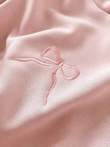 女孩休闲可爱粉色蝴蝶结刺绣连帽运动衫 - 粉色 - 查看 7