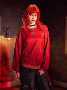 IT x SHEIN Horror Movie Figure Graphic Pullover - Red - View 5