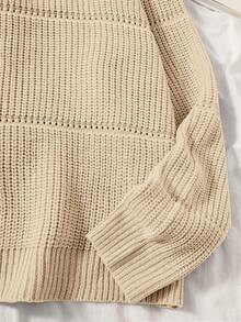 SHEIN EZwear 大码纯色简约圆领长袖针织毛衣 - 卡其色 - 查看 3