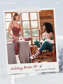 GLOWMODE 24 英寸 FeatherFit™ Merry & Bright 双色交叉紧身裤圣诞节假期冬季低冲击瑜伽日常 - 霧石 - 查看 6