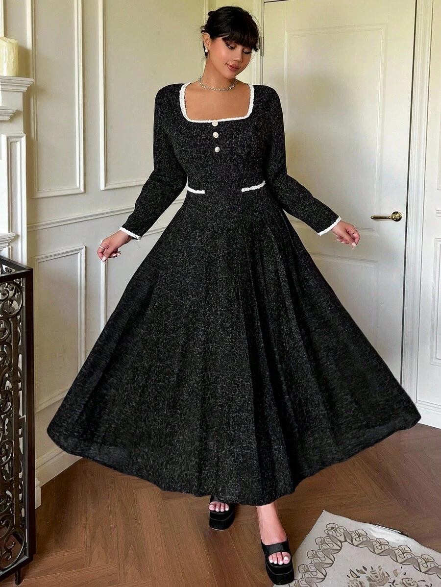Flirla Robe élégante à ourlet plissé pour femmes grandes tailles - Multicolore - Voir 1