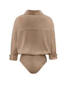 INAWLY B074 Solid Color Drop Shoulder Long Sleeve Bodysuit