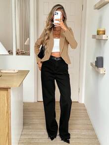 SHEIN LUNE 秋冬绿灰色针织短款飞行员夹克 - 棕色 - 查看 5