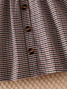 Genkimix Kids 年轻女孩秋冬针织罗纹长袖上衣和格子下摆梭织连衣裙，休闲优雅 - 杏色 - 查看 6