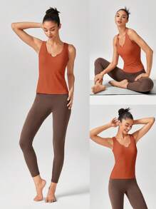 GLOWMODE FeatherFit™ Irregular Collar Wide Strap Tank Top Low Impact Yoga Pilates Daily - Redwood - View 6