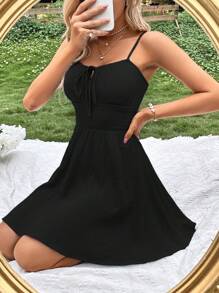 Soleia Tie Front Cami Dress - Black - View 1